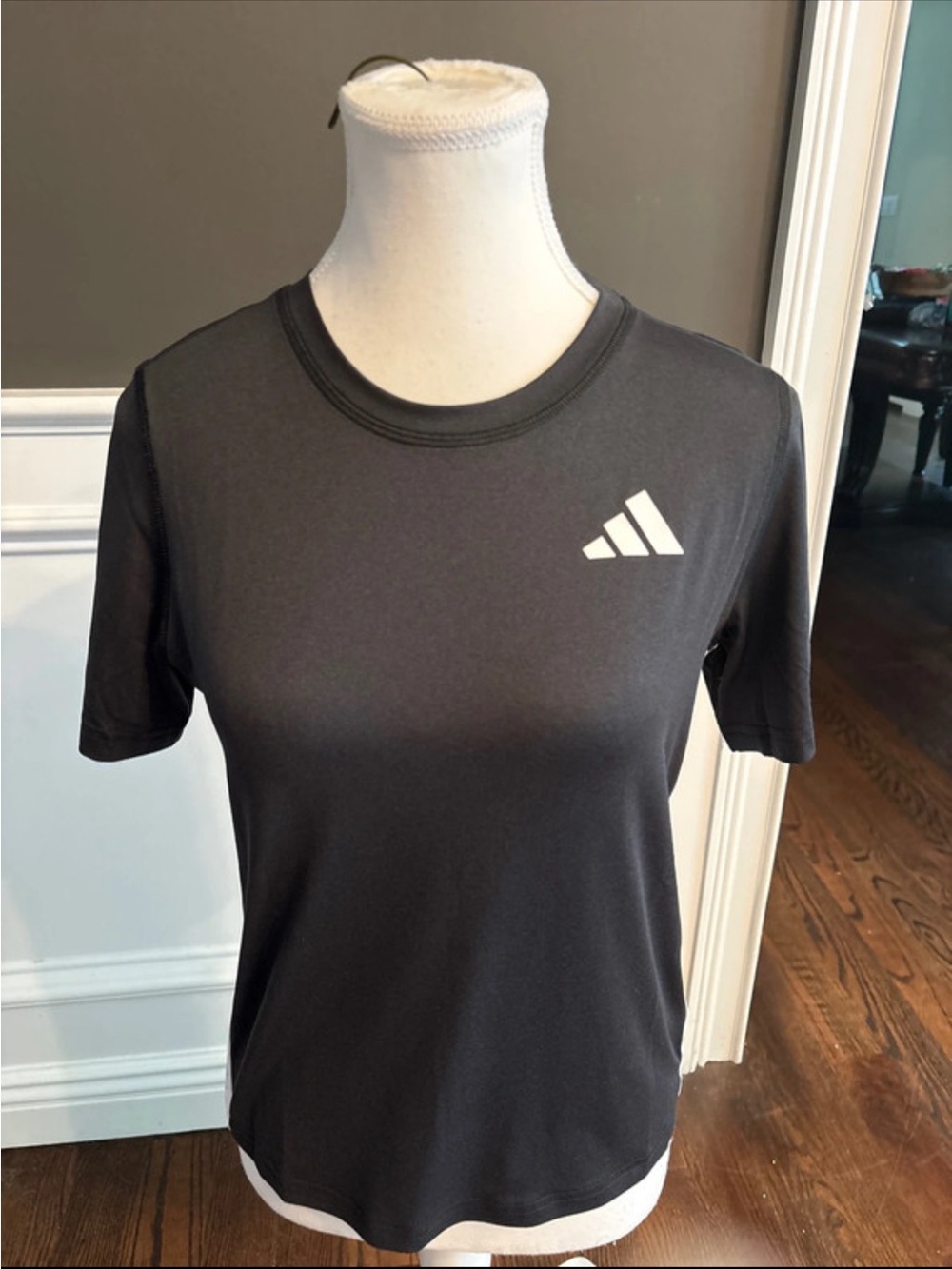 adidas Black Short Sleeve Performance Tee with White Logo